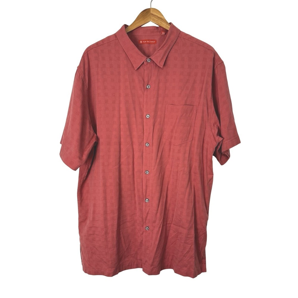 Tori Richard Hawaiian Shirt Mens 2XL Coral Orange‎ Button Up Cotton Silk Blend